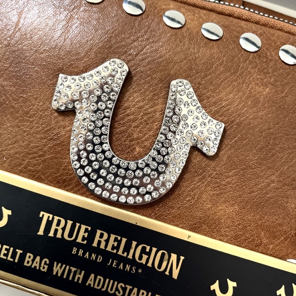 NWT TRUE RELIGION Rhinestone Logo Belt Bag Fanny Pack L/XL – Boxed Set Brown main image 5